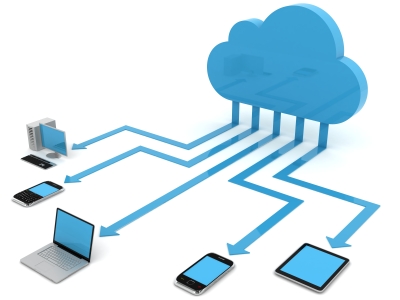 blue cloud and computer, tablet, mobile phone, desktop